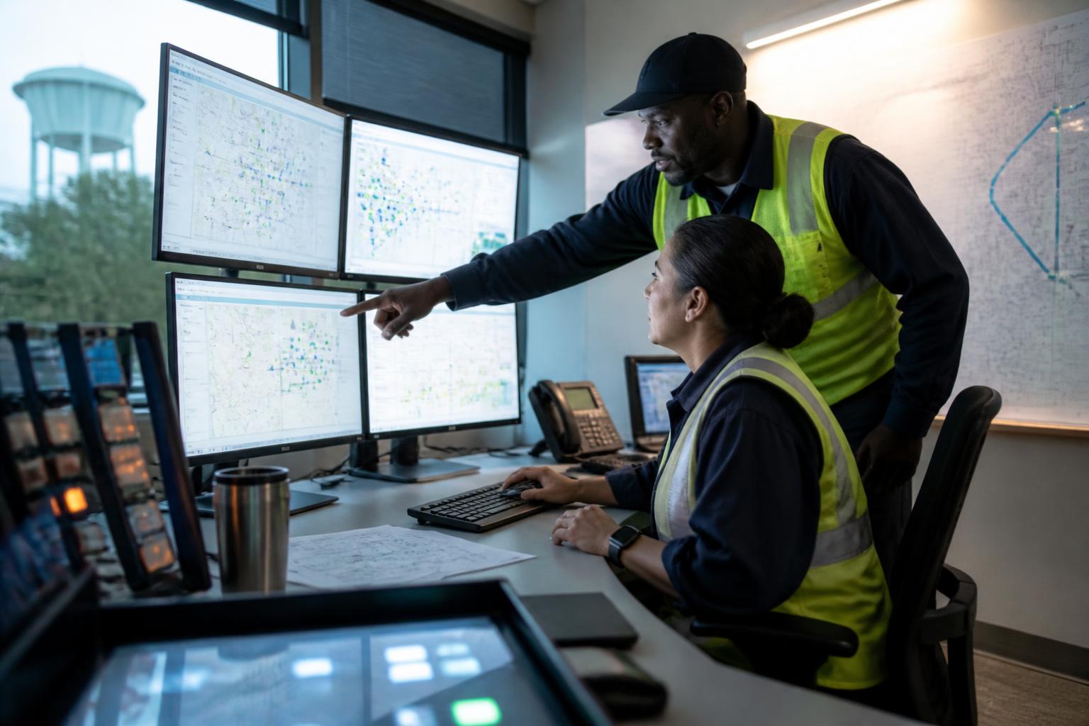 Utility professionals working with municipal systems